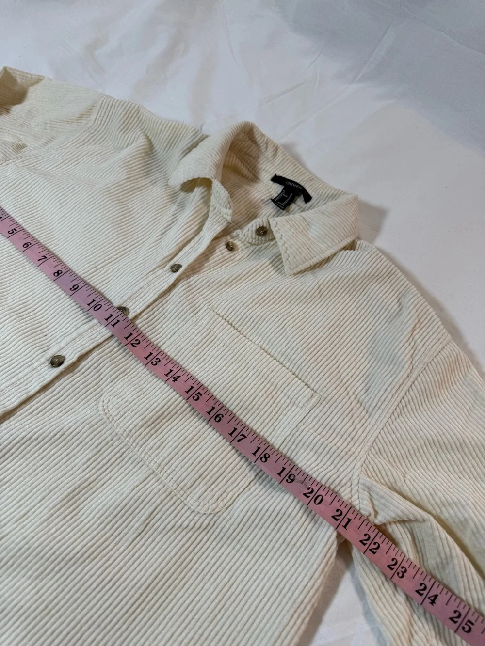 Women's Cream Forever 21 Button-Up Corduroy Shirt Jacket